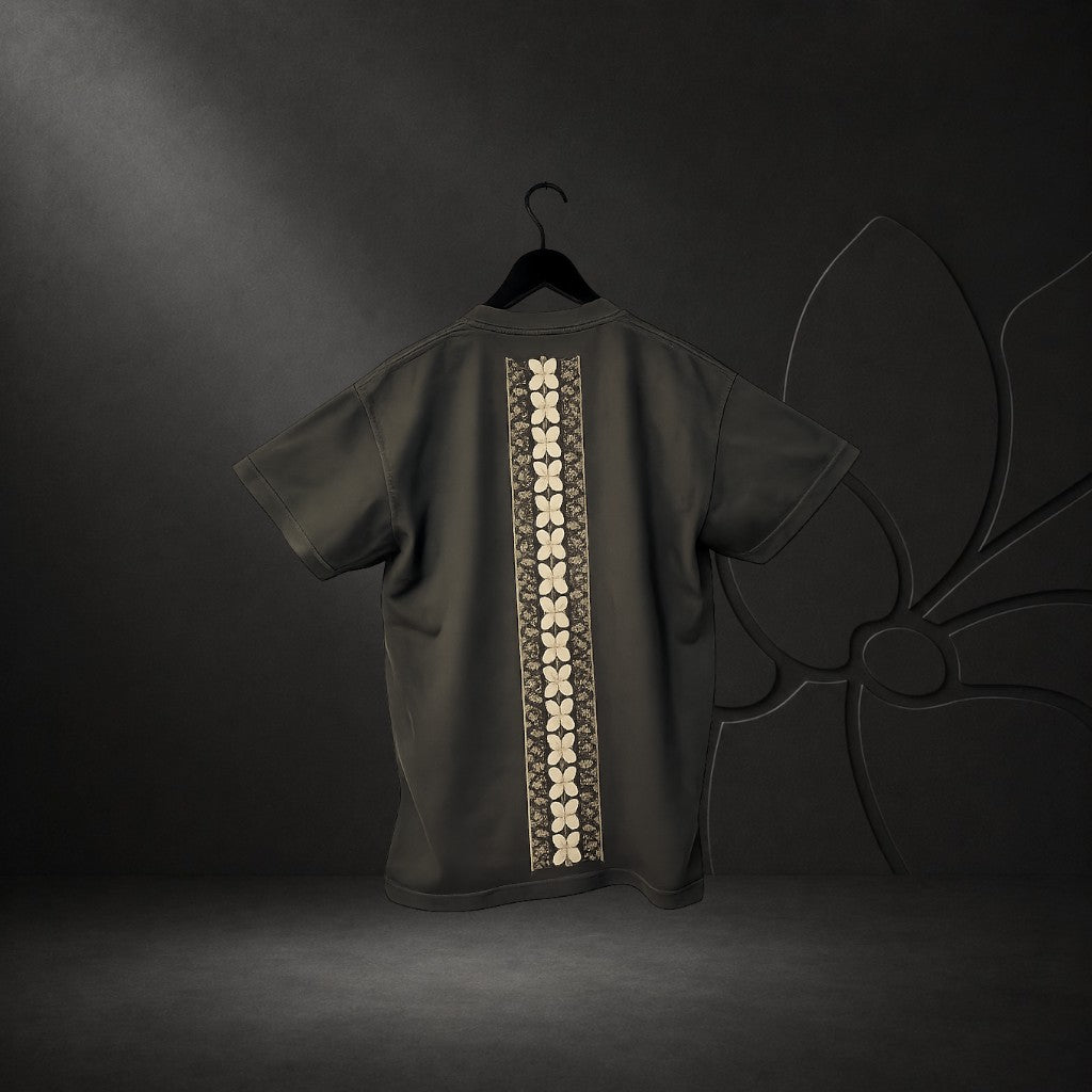 KA'EO Apparel oversized heavyweight cotton t-shirt in vintage pepper with a vertical tatak back print design