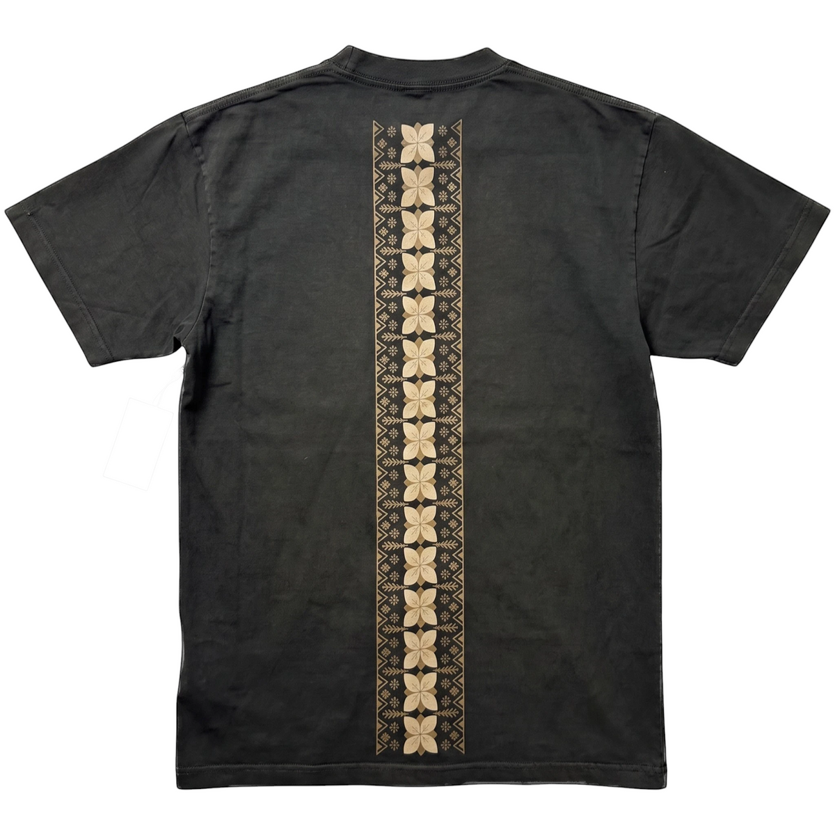 KA'EO Apparel oversized heavyweight cotton t-shirt in vintage pepper wash with a vertical Tatak floral back print.
