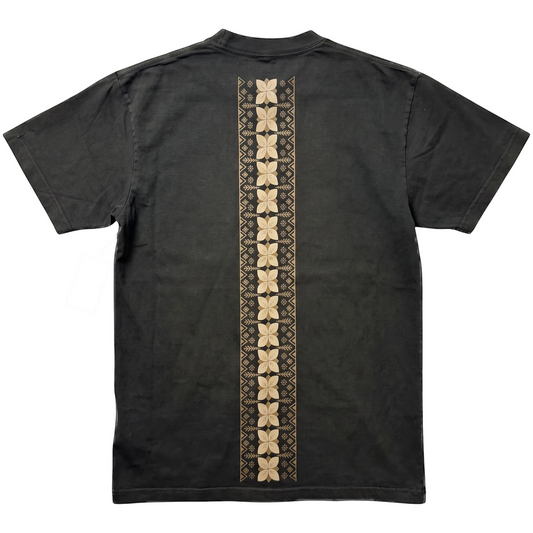 KA'EO Apparel oversized heavyweight cotton t-shirt in vintage pepper wash with a vertical Tatak floral back print.